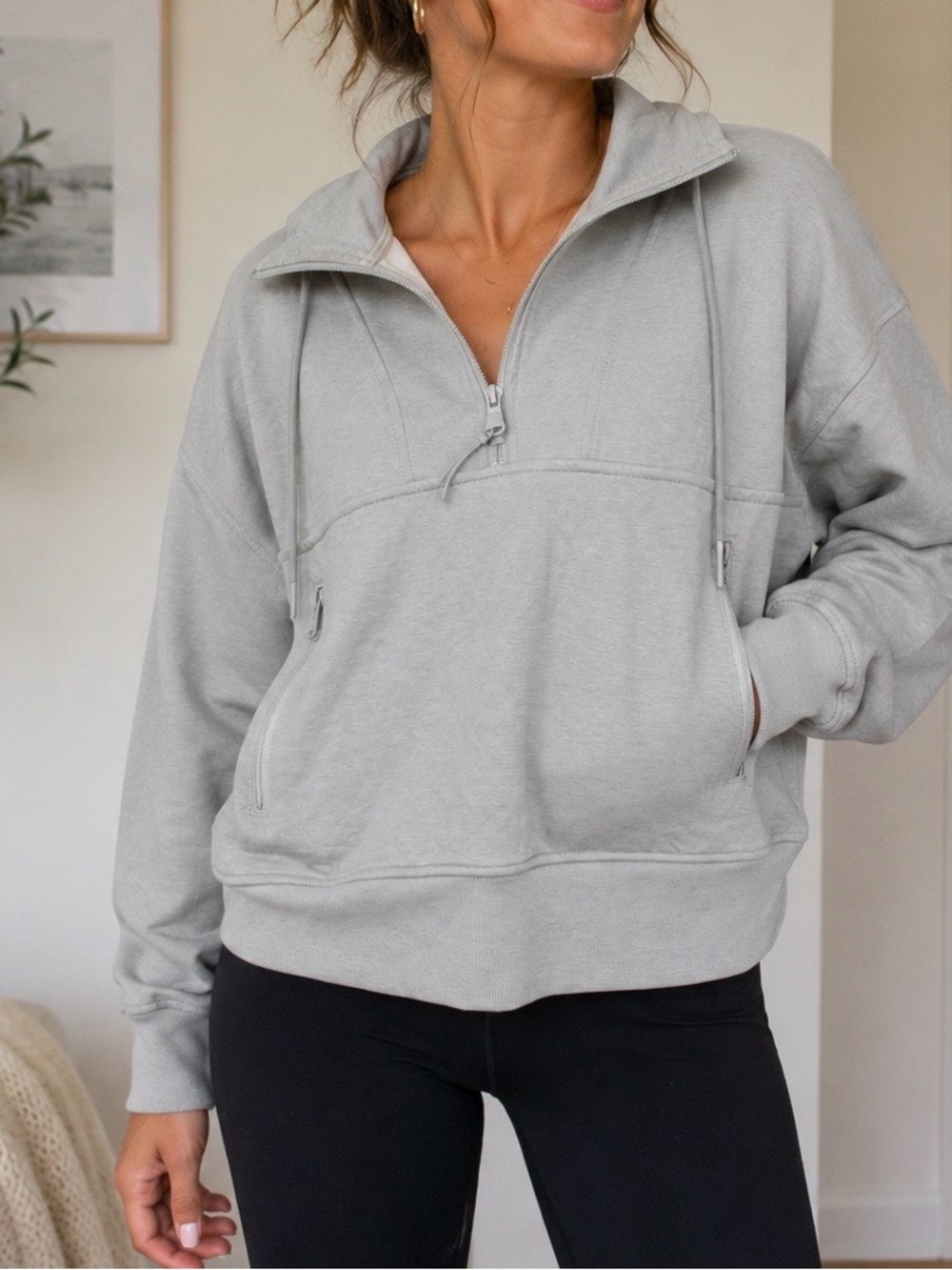 Old Navy Light Gray Half-Zip Hoodie Pullover Dynamic Fleece size Medium NWT